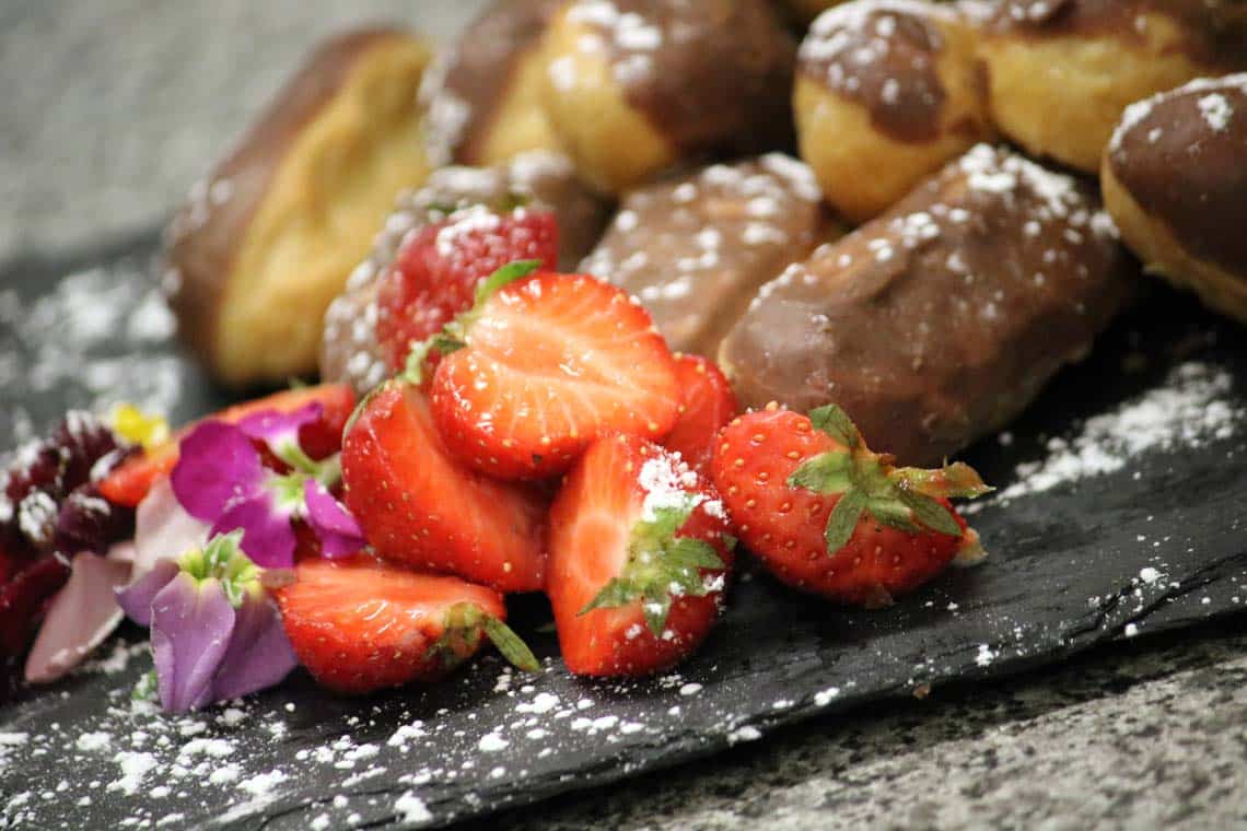 Chocolate Éclairs with Strawberries