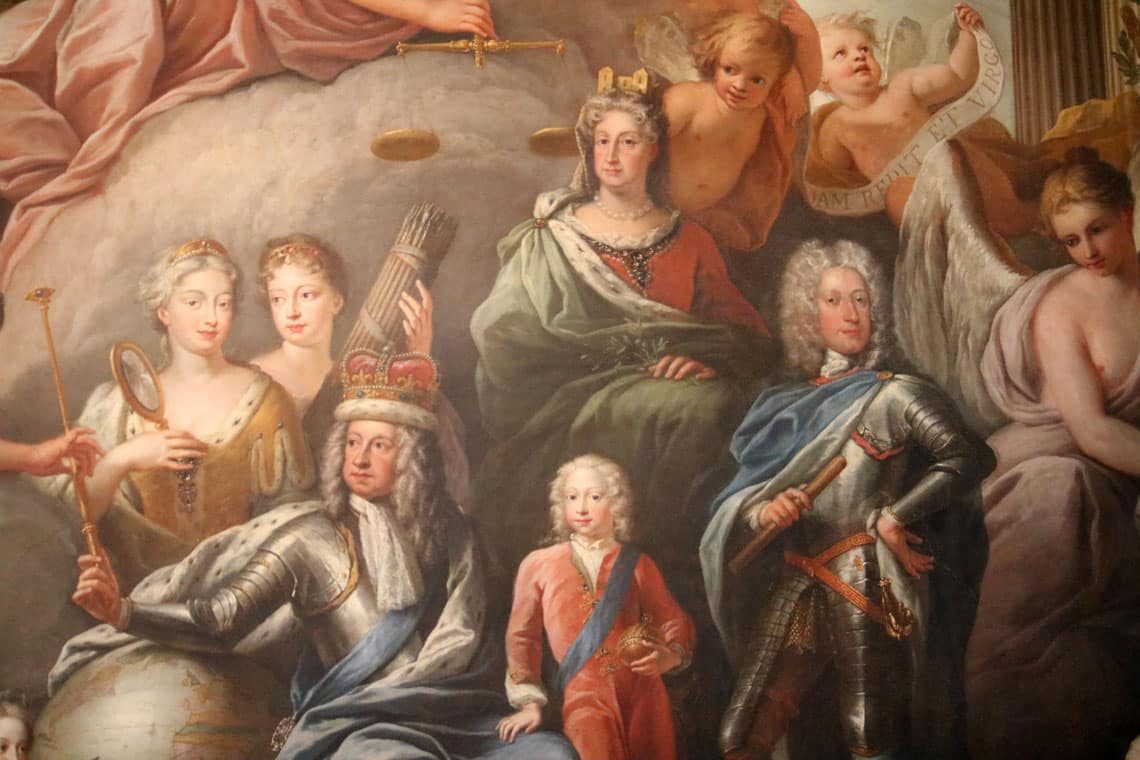 Old Royal Naval College, The Painted Hall The West Wall - George I, His Family and His Virtues