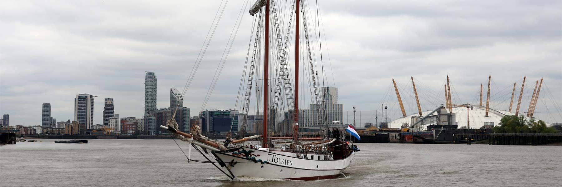 Tall Ship J. R. Tolkien approaching the Royal Borough of Greenwich