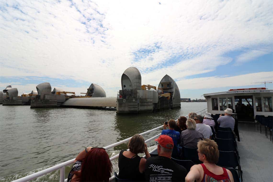 M.V London Rose approaching the Thames Barrier