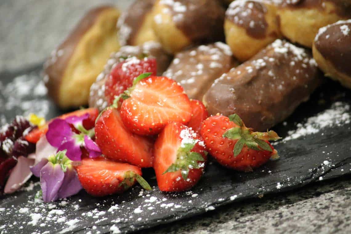 Chocolate Éclairs with Strawberries
