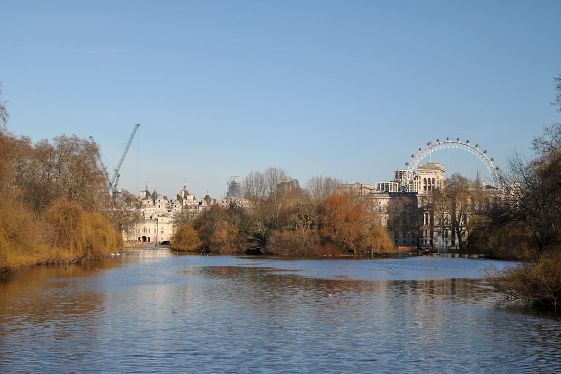 The view from the Blue Bridge, St James Park, City of Westminster