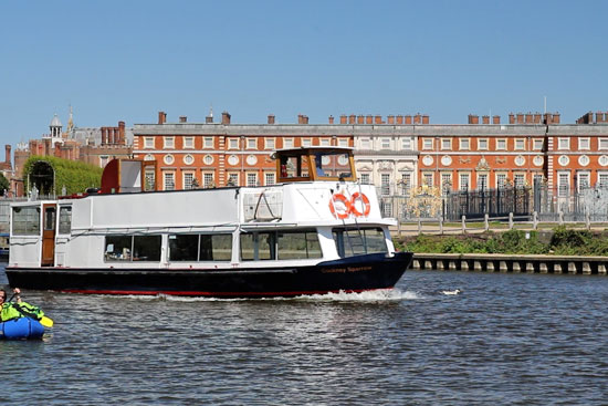 M.V Cockney Sparrow passing the East Front, Hampton Court Palace